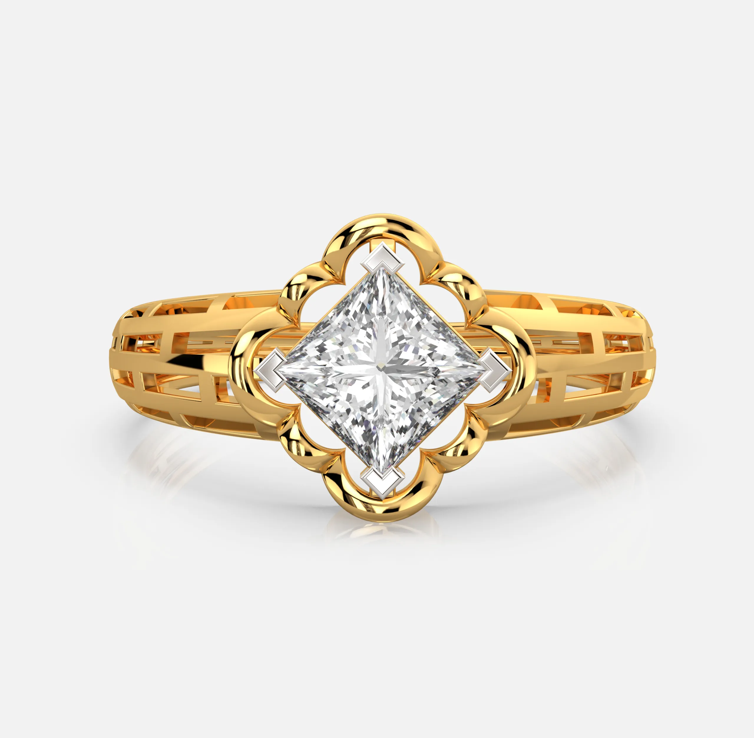 Lattice Bloom Princess Diamond Ring