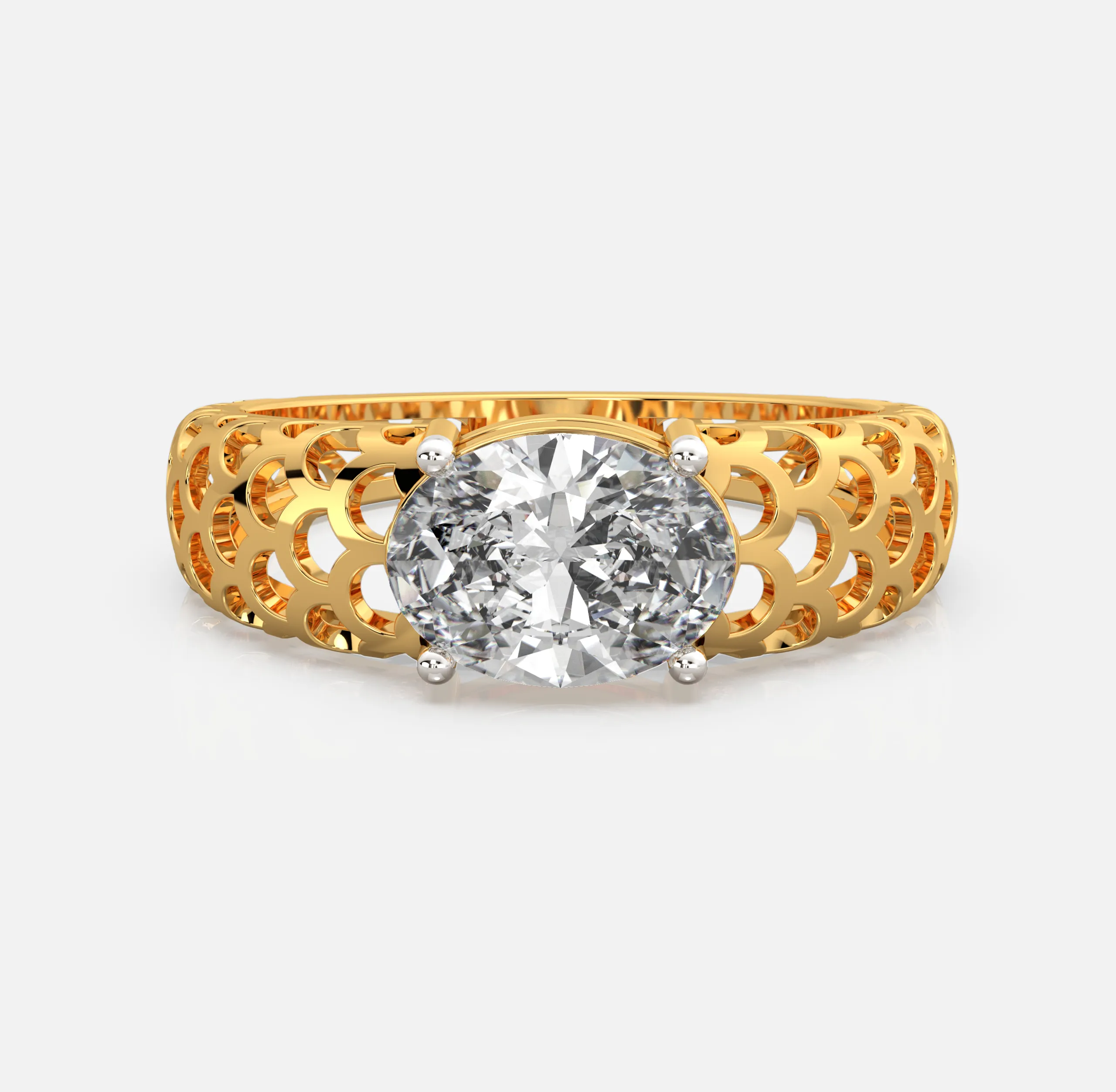 Scallop Lattice Diamond Ring