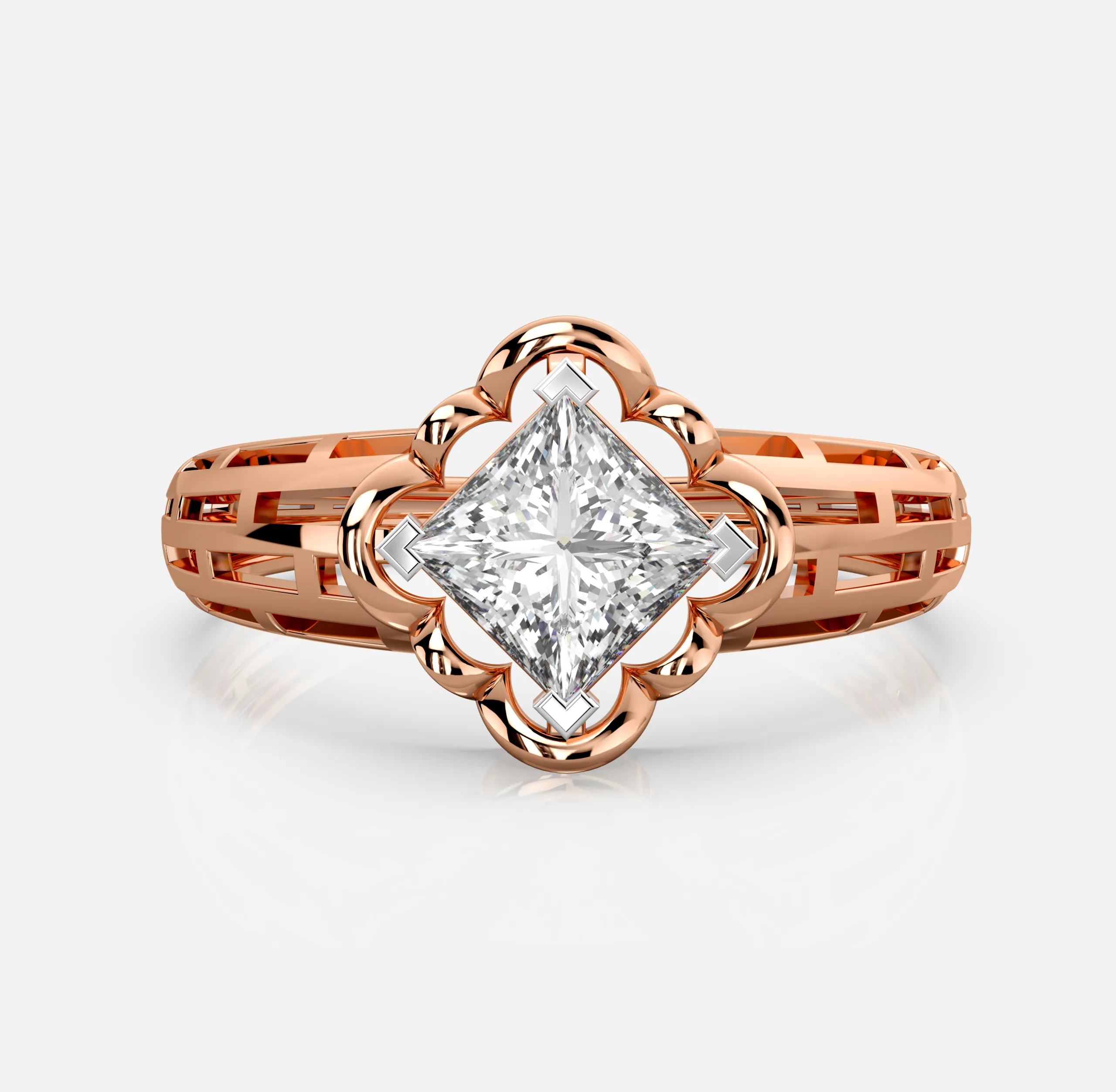Lattice Bloom Princess Diamond Ring