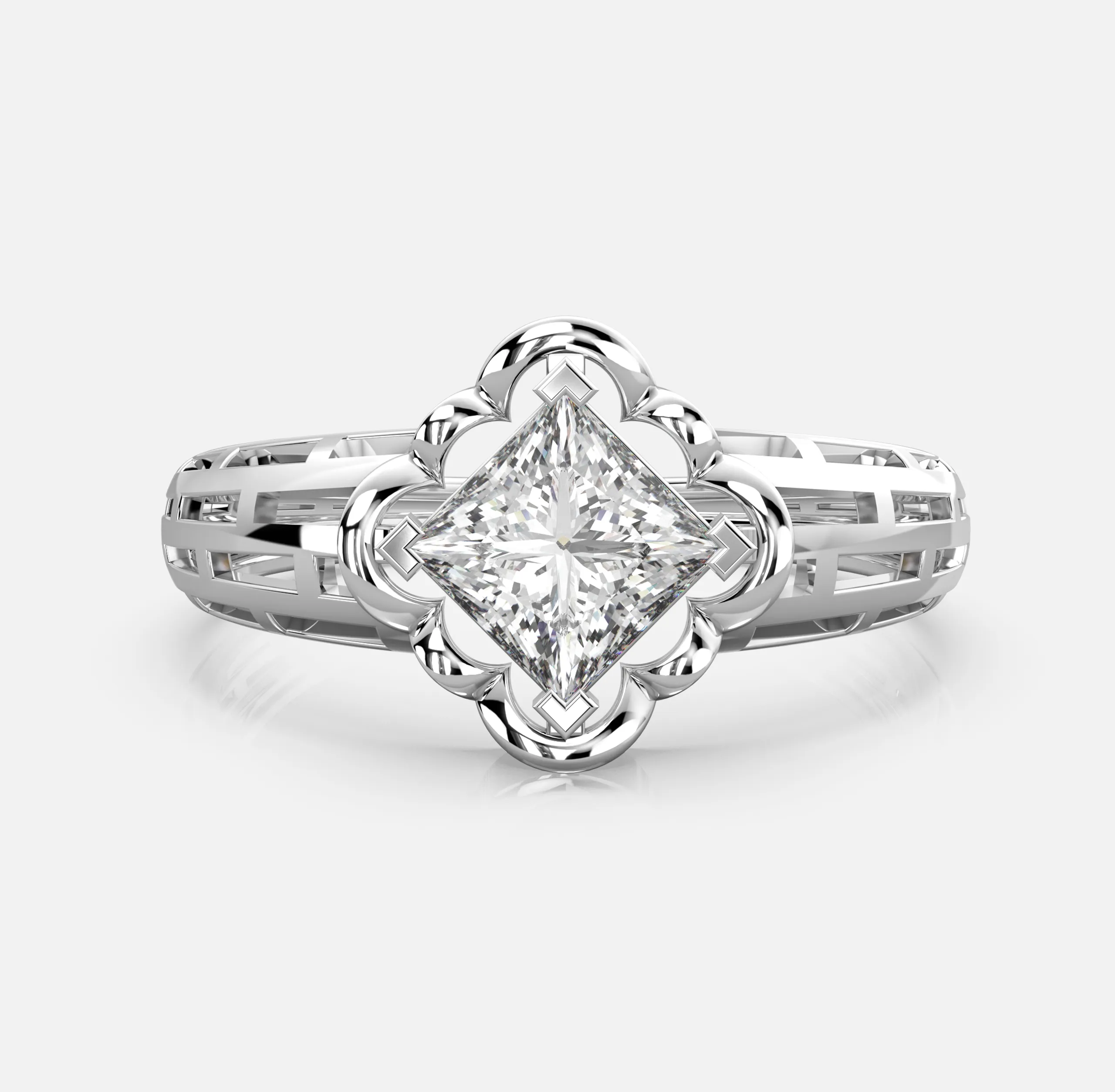 Lattice Bloom Princess Diamond Ring