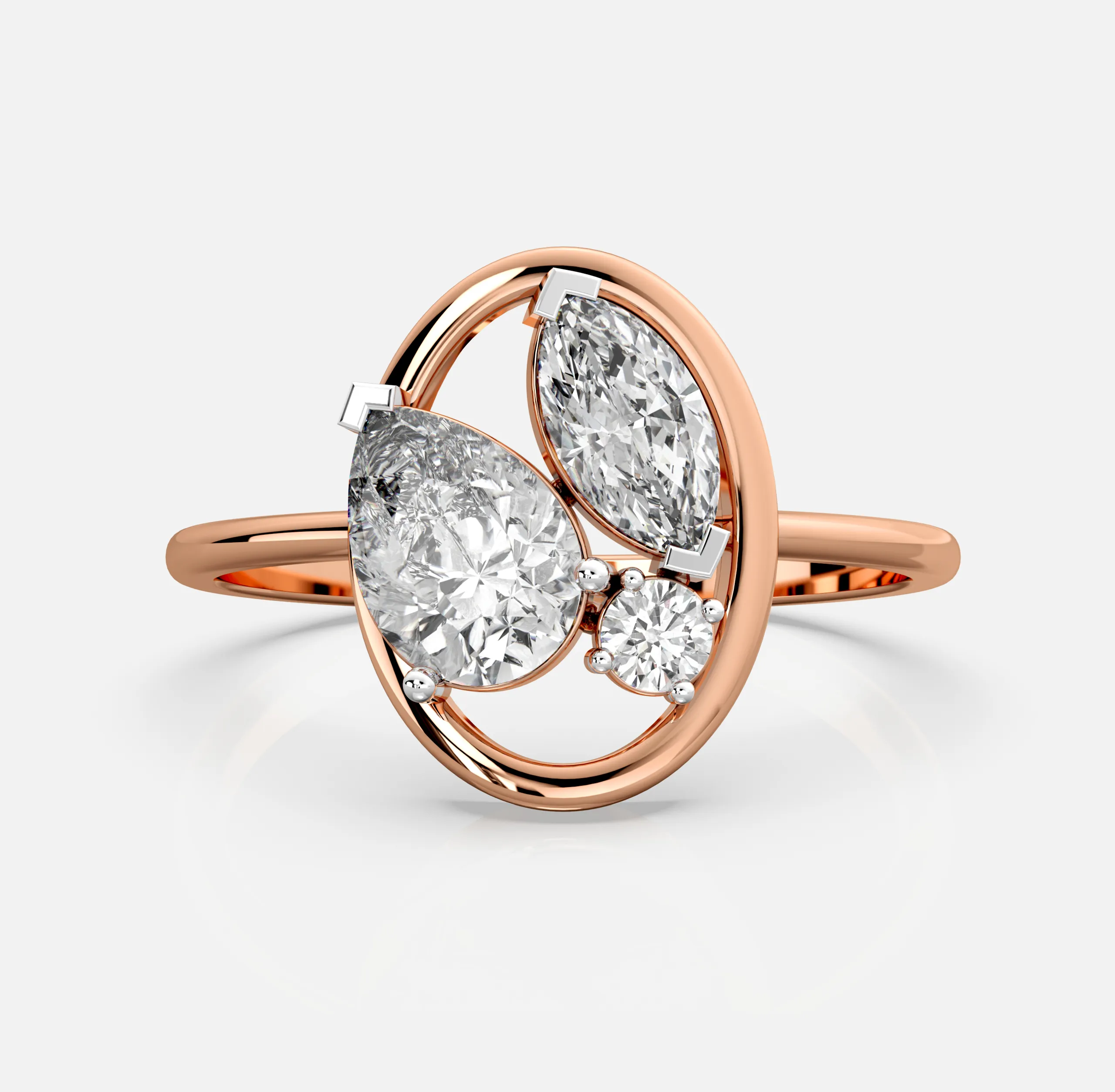 Twin Leaf Oval Diamond Ring