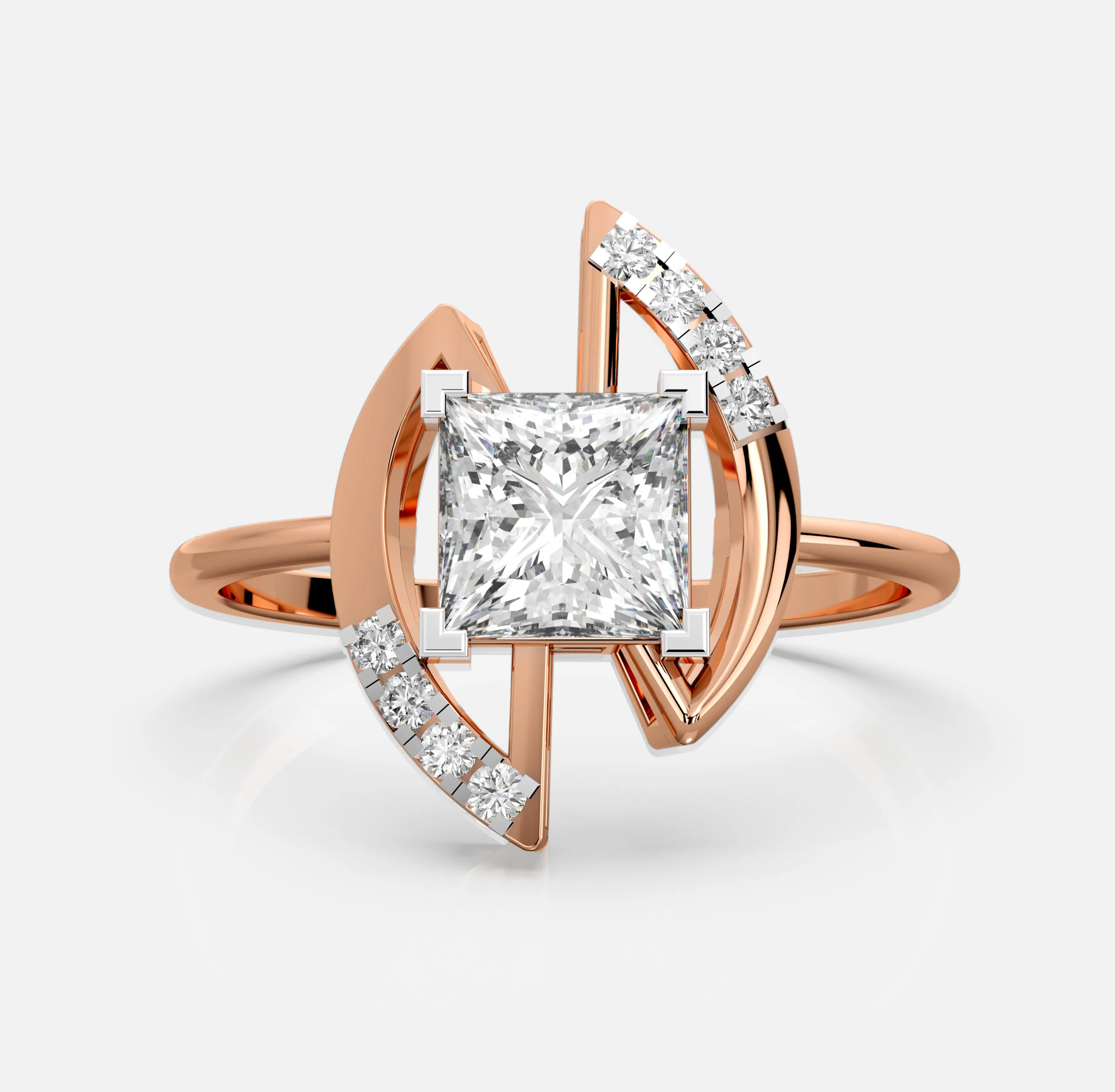 Twin Arc Princess-Cut Diamond Ring