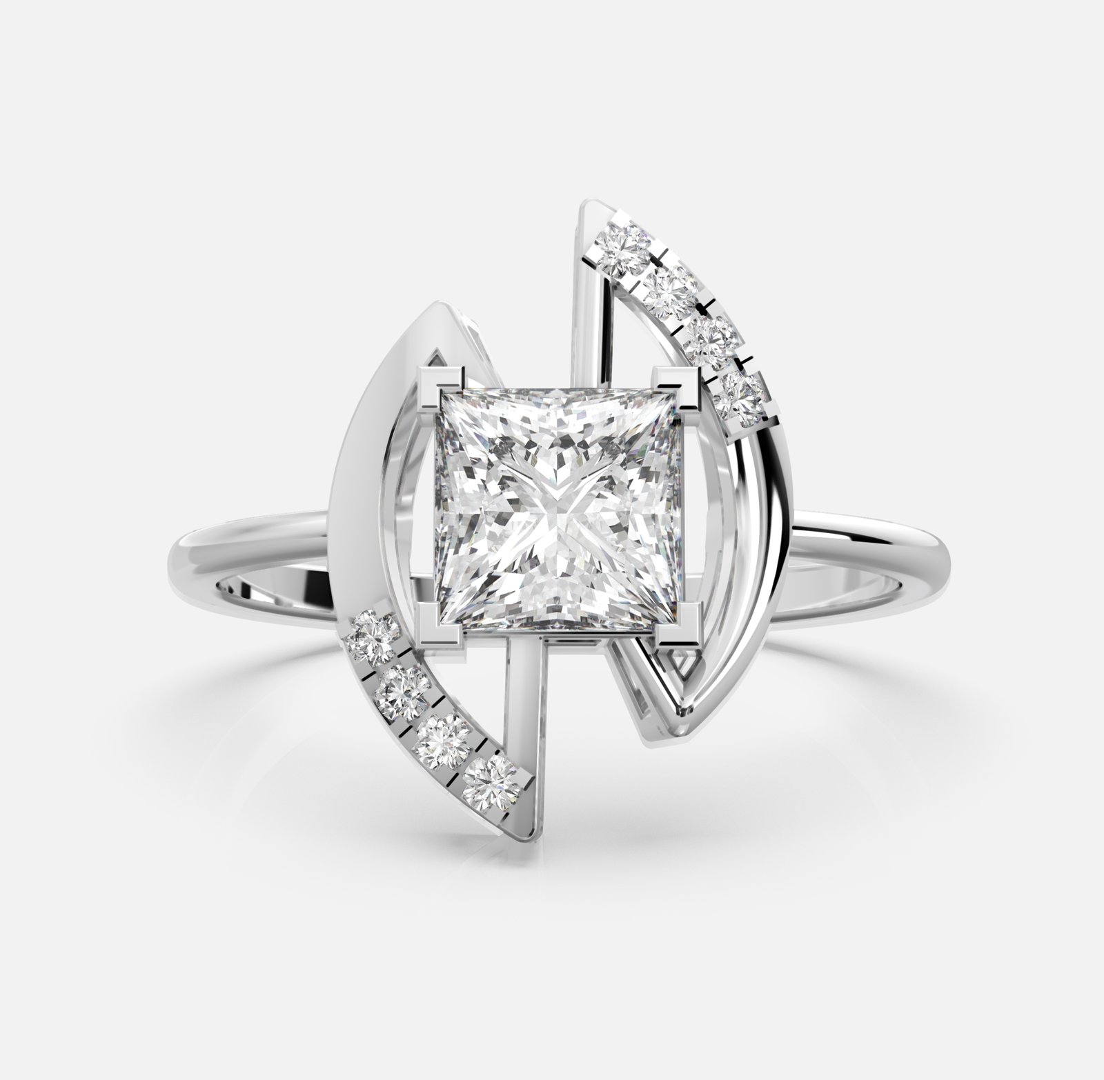 Twin Arc Princess-Cut Diamond Ring