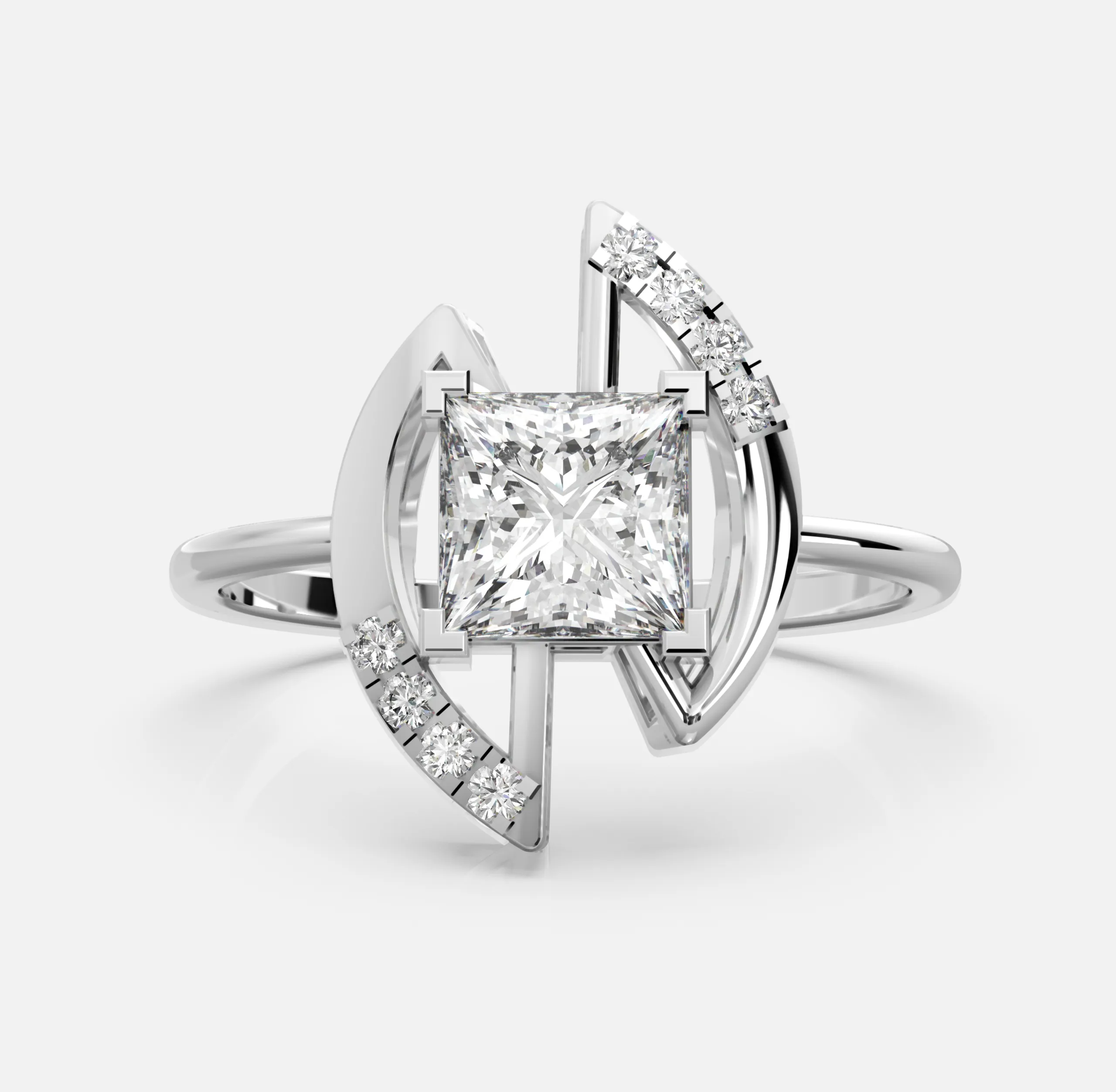 Twin Arc Princess-Cut Diamond Ring