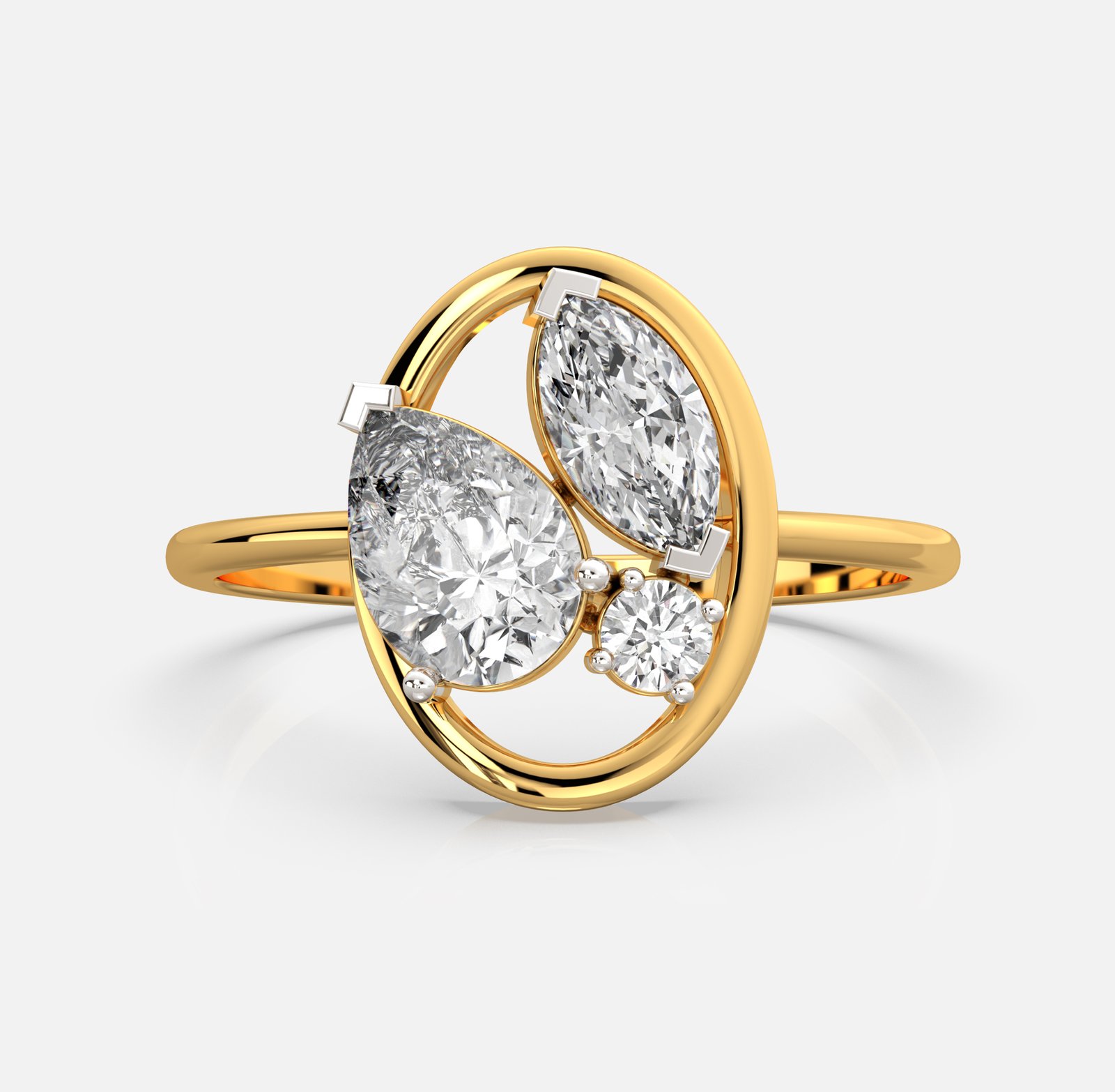 Twin Leaf Oval Diamond Ring