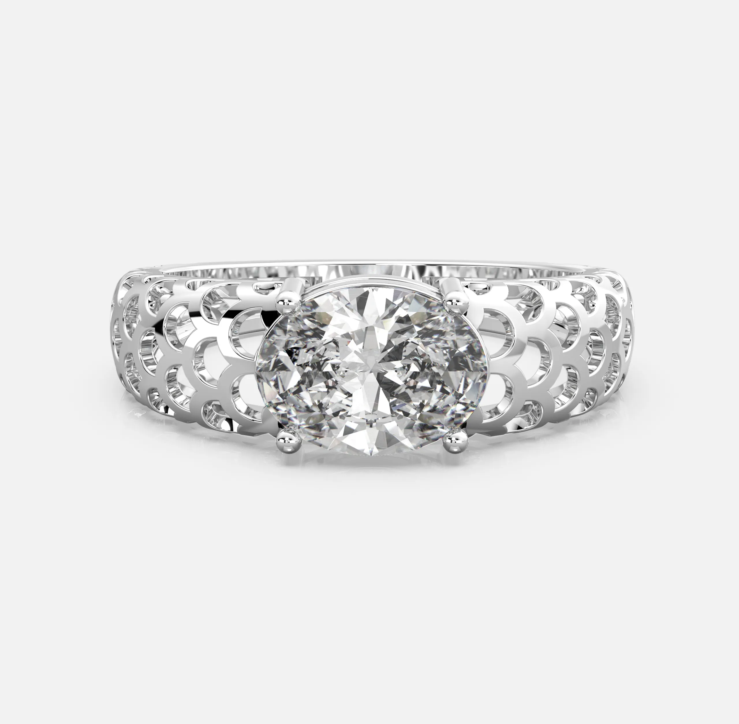 Scallop Lattice Diamond Ring